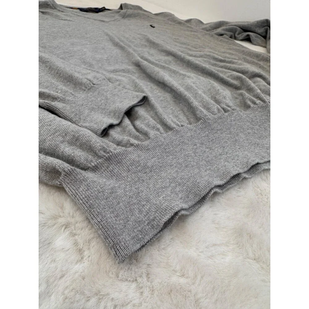 Polo Ralph Lauren Men's Size L Grey V-Neck Sweater Pima Cotton